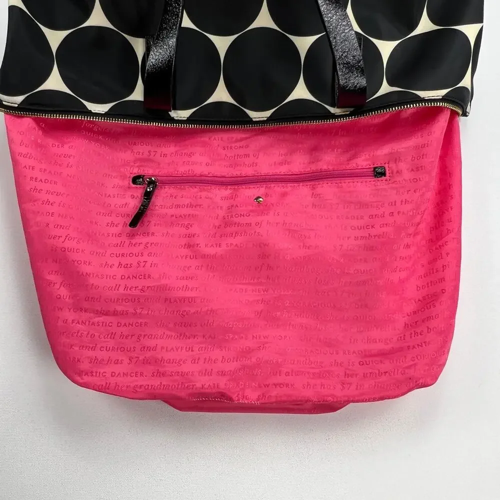 Kate Spade Deborah Dot Nylon Tote Satchel Handbag Black Cream Polka Dot
